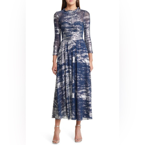 NEW TED BAKER Iggiey Metallic Burnout Midi Dress in Navy, Size 10/M - Picture 5 of 14